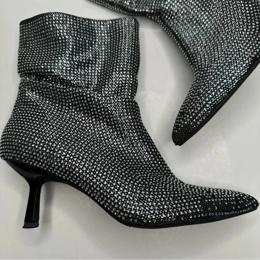 Open Edit Tilly Crystal Embellished Bootie in Silver Size 8.5